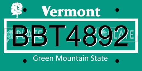 BBT4892 Vermont License Plate