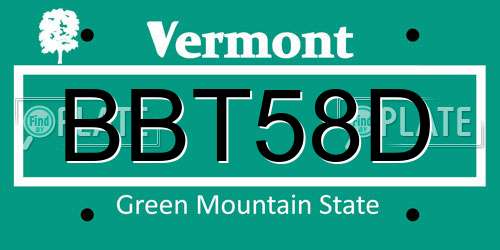 BBT58D Vermont License Plate