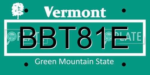 BBT81E Vermont License Plate
