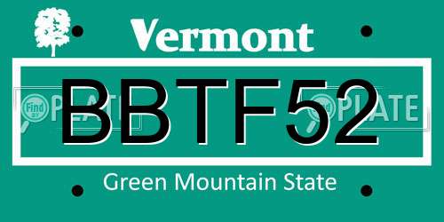 BBTF52 Vermont License Plate