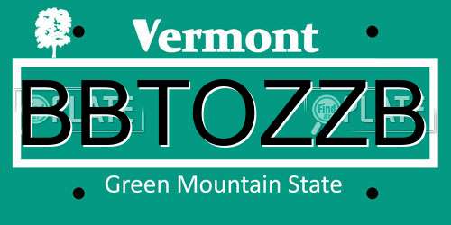BBTOZZB Vermont License Plate