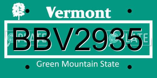 BBV2935 Vermont License Plate