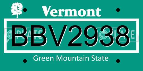 BBV2938 Vermont License Plate