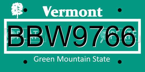 BBW9766 Vermont License Plate