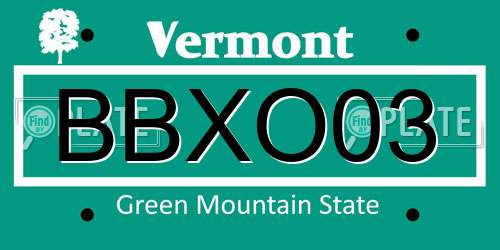 BBXO03 Vermont License Plate