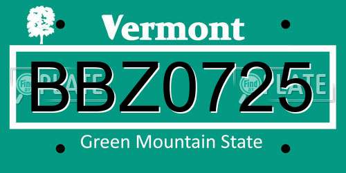 BBZ0725 Vermont License Plate