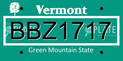 BBZ1717 Vermont License Plate