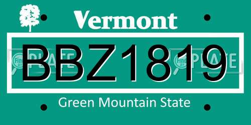 BBZ1819 Vermont License Plate