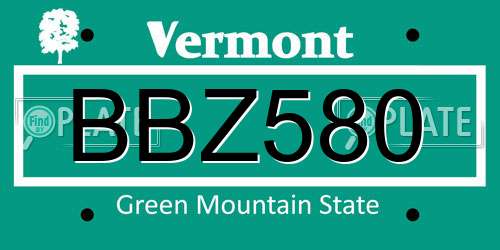 BBZ580 Vermont License Plate