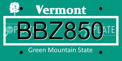 BBZ850 Vermont License Plate