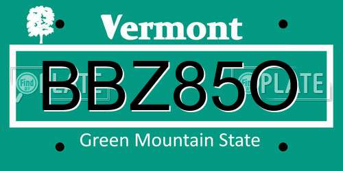 BBZ85O Vermont License Plate