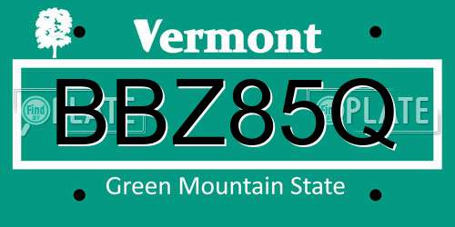 BBZ85Q Vermont License Plate