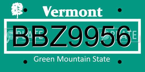 BBZ9956 Vermont License Plate