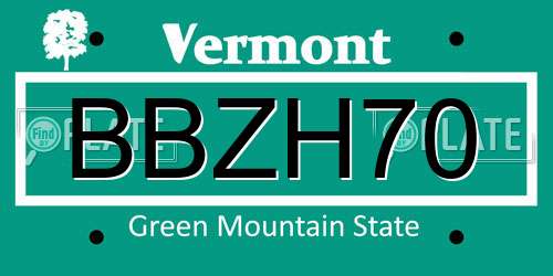 BBZH70 Vermont License Plate