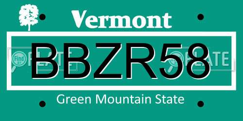 BBZR58 Vermont License Plate