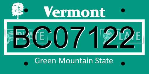 BC07122 Vermont License Plate