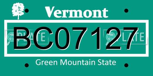 BC07127 Vermont License Plate