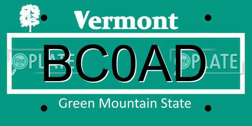 BC0AD Vermont License Plate