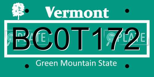 BC0T172 Vermont License Plate