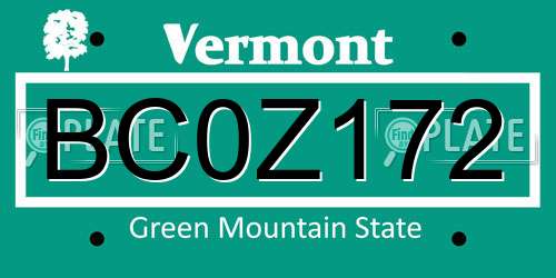 BC0Z172 Vermont License Plate