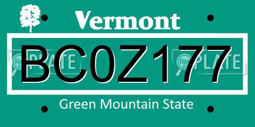 BC0Z177 Vermont License Plate