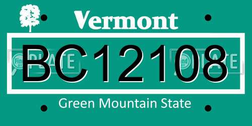BC12108 Vermont License Plate