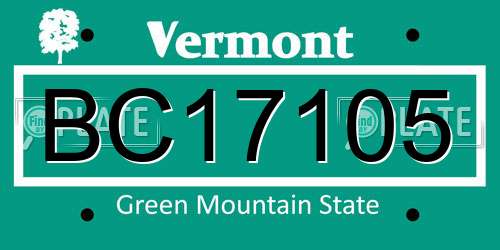 BC17105 Vermont License Plate
