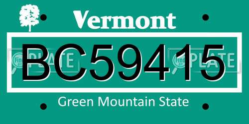BC59415 Vermont License Plate