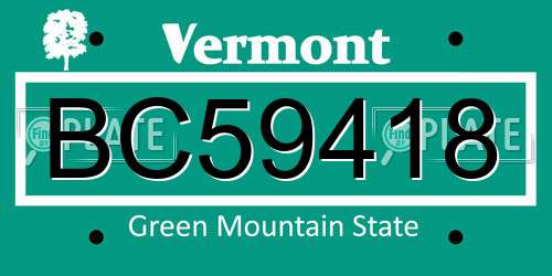 BC59418 Vermont License Plate