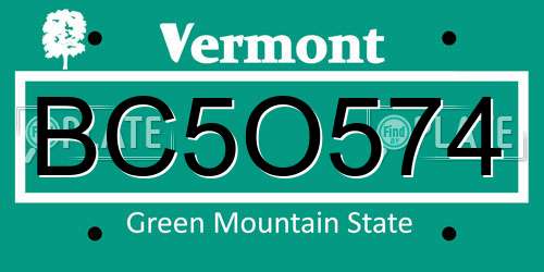BC5O574 Vermont License Plate