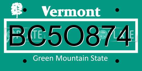 BC5O874 Vermont License Plate