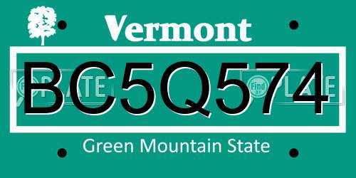 BC5Q574 Vermont License Plate