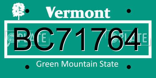 BC71764 Vermont License Plate