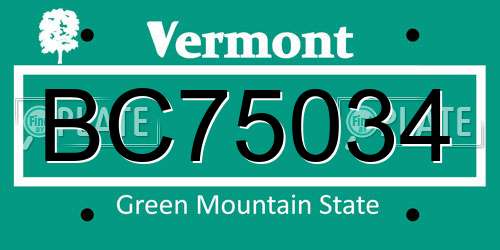 BC75034 Vermont License Plate