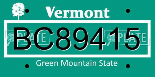 BC89415 Vermont License Plate