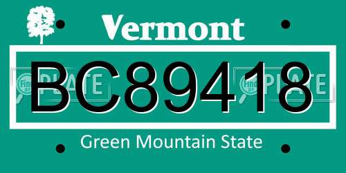 BC89418 Vermont License Plate