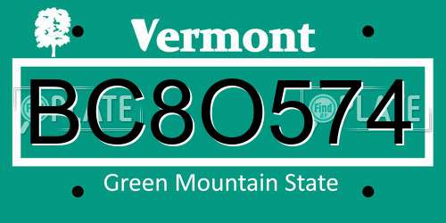 BC8O574 Vermont License Plate