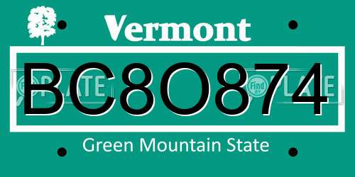 BC8O874 Vermont License Plate