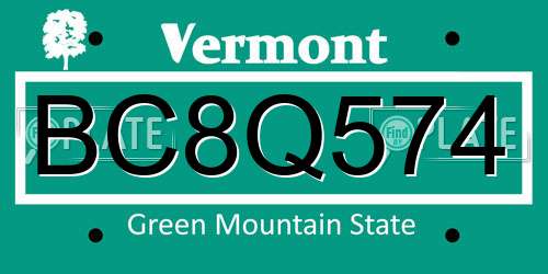 BC8Q574 Vermont License Plate