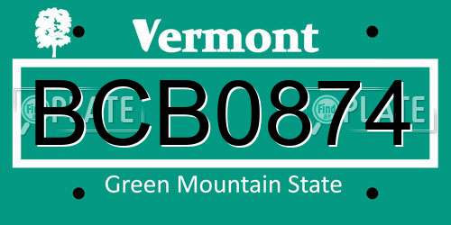 BCB0874 Vermont License Plate