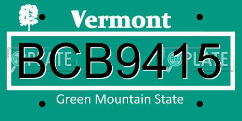 BCB9415 Vermont License Plate