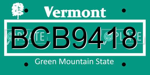 BCB9418 Vermont License Plate