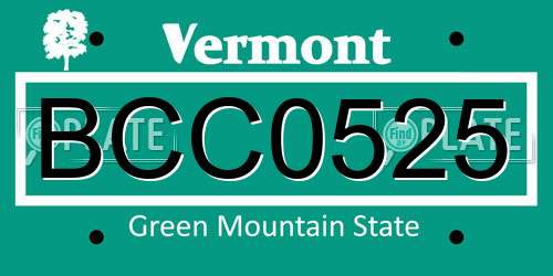 BCC0525 Vermont License Plate