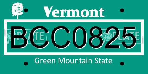 BCC0825 Vermont License Plate