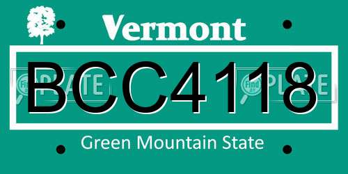 BCC4118 Vermont License Plate