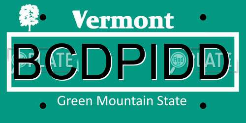 BCDPIDD Vermont License Plate