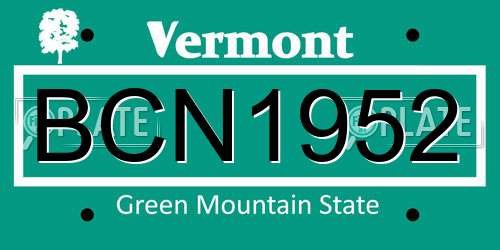 BCN1952 Vermont License Plate
