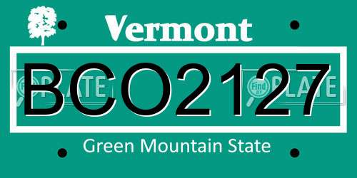 BCO2127 Vermont License Plate