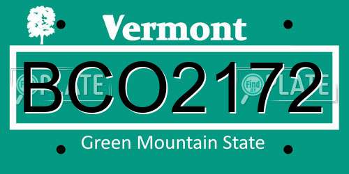 BCO2172 Vermont License Plate