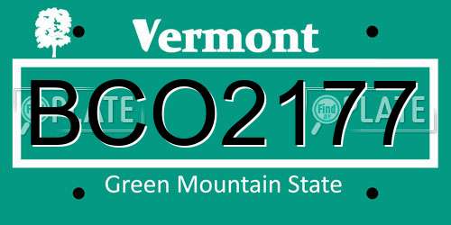 BCO2177 Vermont License Plate